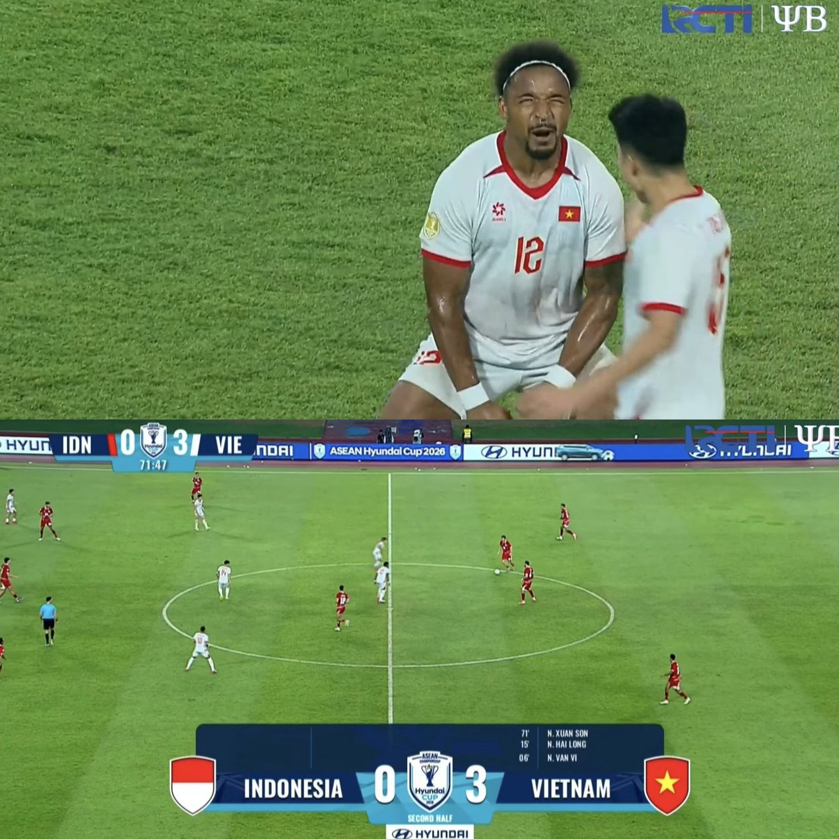 idextratime's tweet photo. ASEAN Hyundai Cup 
FT : Indonesia 0-3 Vietnam 

⚽ Nguyen Van Vi 6'
⚽ Nguyen Hai Long 15'
⚽ Nguyen Xuan Son 71'

Kalah telak es 💔 https://t.co/lLs6HFzqN8