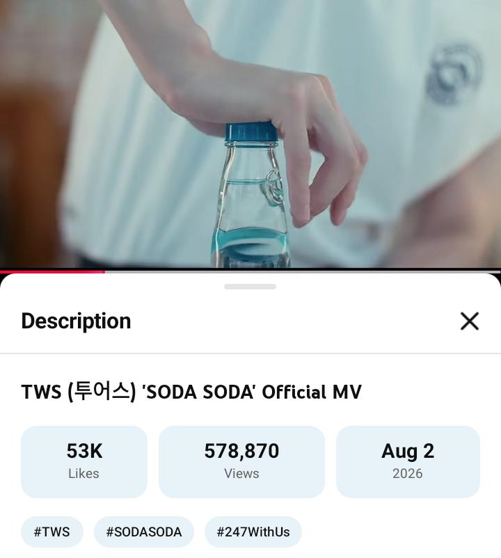 TWS_SUPPORTS's tweet photo. .@TWS_PLEDIS 'SODA SODA' Official MV has surpassed 578K Views and 53K Likes within 24H

‼️ Keep streaming with 3-4 filler videos until 1M Views 42s💪
🔗 https://t.co/XJdRsrUkMq

#TWS #SODASODA #TWSと弾ける夏 https://t.co/HrDiojwepz