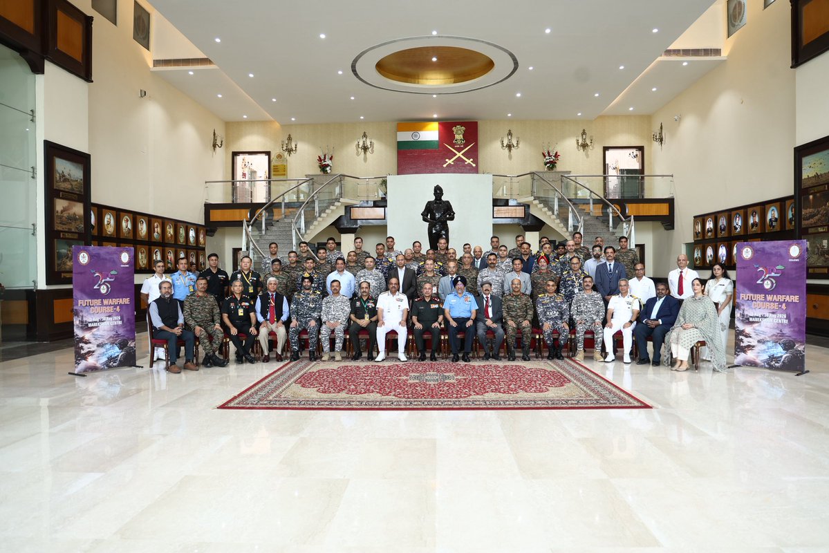 SpokespersonMoD's tweet photo. The 4th Tri-Services Future Warfare Course commenced at the Manekshaw Centre, New Delhi, on August 03, 2026. Chief of the Defence Staff General N.S. Raja Subramani delivered the keynote address, highlighting the evolving character of warfare and the growing role of AI, cyber, space, autonomous systems & data-driven operations. He underscored the need for greater jointness and collaboration among the Defence Forces, industry, academia & research community to strengthen national defence preparedness.

Read here: https://t.co/Bt8U5ak3FT