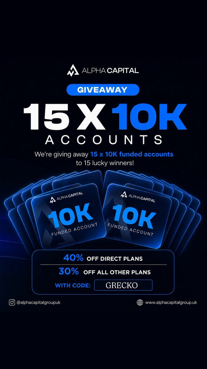 Greckothe1's tweet photo. 🎊 ITS TIMEEEEE - BIG GIVEAWAY 🎊 

15 x $10.000 2step challenges  

HOW TO JOIN? 

1. follow @Greckothe1 &amp; @AlphaCapitalUK 

2. tag 4 friends 

3. retweet 

—— bonus chance —— 

 join my free discord &amp; telegram 👇🏼

https://t.co/6qSzCxs1Dh
—
https://t.co/y7yi5gaIv0 

GOOD LUCK 🍀 https://t.co/3mTeTefFES