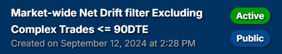 AndrewHiesinger's tweet photo. I just created a market-wide Net Drift filter that looks at short-dated, single-leg positions across the market and is not symbol-specific. 

You can add this to your dashboard by searching the public filters on the Net Drift tool for the filter below. https://t.co/DRYYTA4IvB