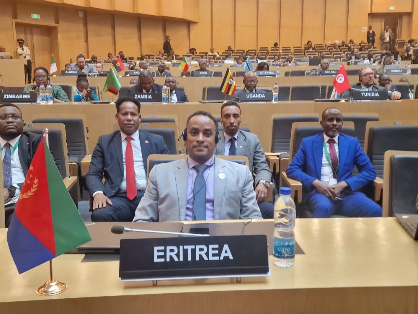 shabait's tweet photo. Eritrean Delegation Participates in AU Executive Council Session

An Eritrean delegation led by Mr. Biniam Berhe, Chargé d’Affaires at the Eritrean Embassy in Ethiopia and Eritrea’s Permanent Representative to the African Union and the United Nations Economic Commission for Africa, participated in the 49th Ordinary Session of the African Union Executive Council.

The session, convened at the AU Headquarters in Addis Ababa on 28 and 29 July, was held under the theme “Assuring Sustainable Water Availability and Safe Sanitation Systems to Achieve Agenda 2063.”

Addressing the session on Eritrea’s policies and positions regarding the main topics under discussion, the Eritrean delegation noted that, since Eritrea is located in the Sahel Belt, where water scarcity is prevalent, ensuring an adequate water supply is one of the country’s main national development priorities. The delegation further stated that Eritrea is making substantial, forward-looking investments in sustainable water management, backed by firm political commitment.

The delegation also stated that potable water coverage, which stood at less than 13% in 1991, has now reached 85% as a result of substantial investments in the construction of water reservoirs and related infrastructure. It added that the number of dams has increased from 138 to 850.

The delegation further noted that Eritrea is working toward the implementation of the 2030 Sustainable Development Goals and Agenda 2063 and has so far registered encouraging results.

After reviewing progress made during the first half of the year in programs aimed at ensuring access to potable water, the session proposed measures to be taken in the future.