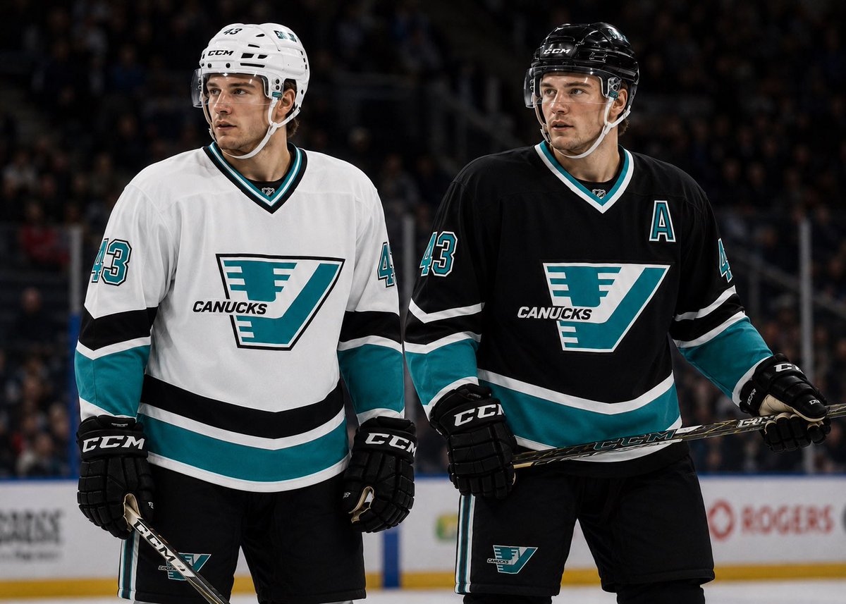 ChrisConte79's tweet photo. One of the great “what ifs” in Canucks history. These concept jerseys were designed by Jeramie White in 1989 but never made it to the ice—two years before the San Jose Sharks entered the NHL with a similar teal and white colour scheme. https://t.co/mL2GqIAl5R