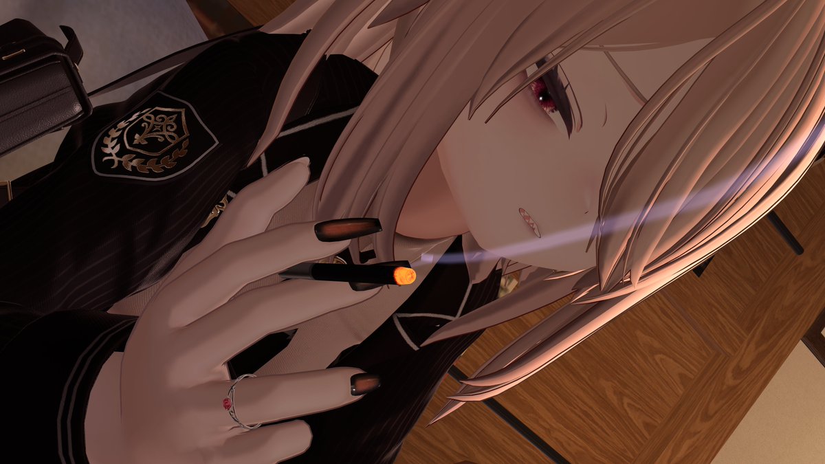koala_VRC's tweet photo. やめられねぇんだよなこれ。

髪:ツインお団子ウルフ #DeadEndB
メイク:drowse eye＆make up texture #夜餅店
服:🖤Academia📷 #VelvetSky_vr
ネイル:DarkCosmicNail #あんらぼぶい
瞳:宵の灯彩EyeTexture #Berrixy
ギミック:さたにあ式タバコギミック #さたにあ式タバコ
3Dモデル:真央 #Mao3D #VRChat https://t.co/N5525xvlwK