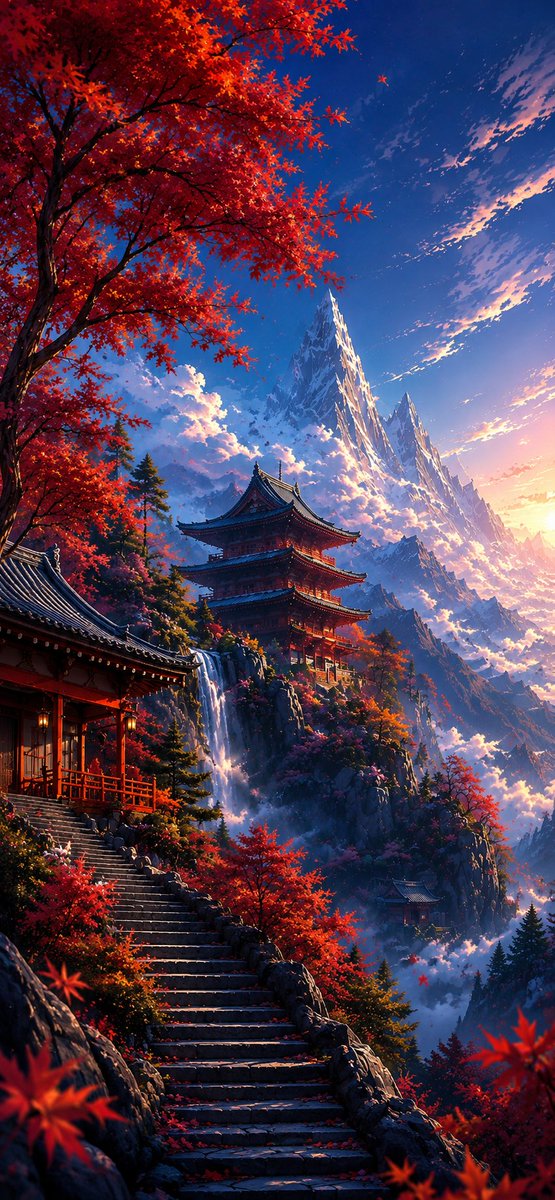 HilFredrick's tweet photo. 🍁 A hidden temple above the clouds.

Just finished this Japanese-inspired wallpaper collection featuring crimson maple forests, cascading waterfalls, and snow-capped peaks.

Which version is your favorite?

📱 Mobile
📟 Tablet 
💻 Desktop
High-resolution wallpapers available.
#AIArt #Wallpaper #AutumnVibes