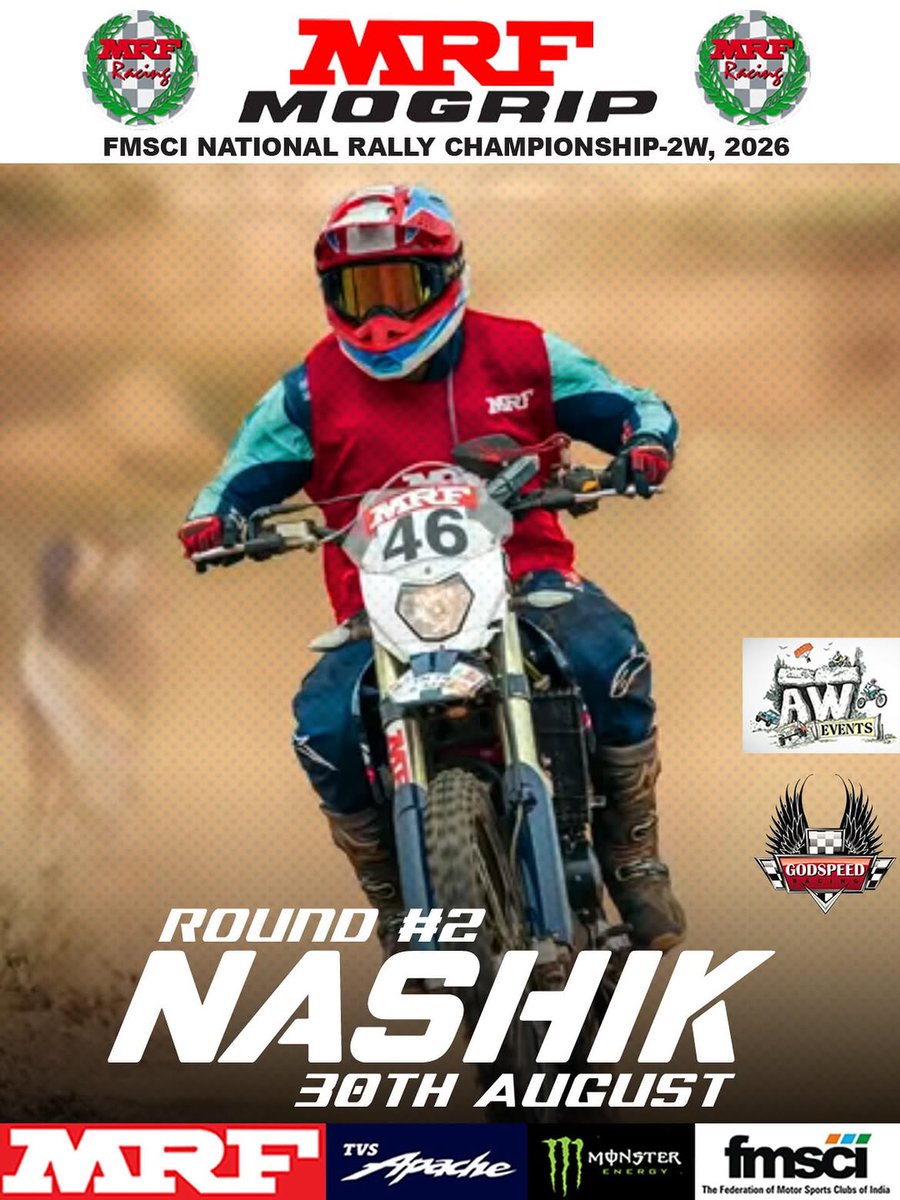 fmsci's tweet photo. π Round 2 is calling! π₯
The MRF MoGrip FMSCI National Rally Championship 2W heads to Nashik on 30th August for another action-packed showdown. ποΈπ¨
.
.
#MRFMoGrip #FMSCI #NationalRallyChampionship #Nashik #MotorsportIndia https://t.co/7Hl9baUb0F