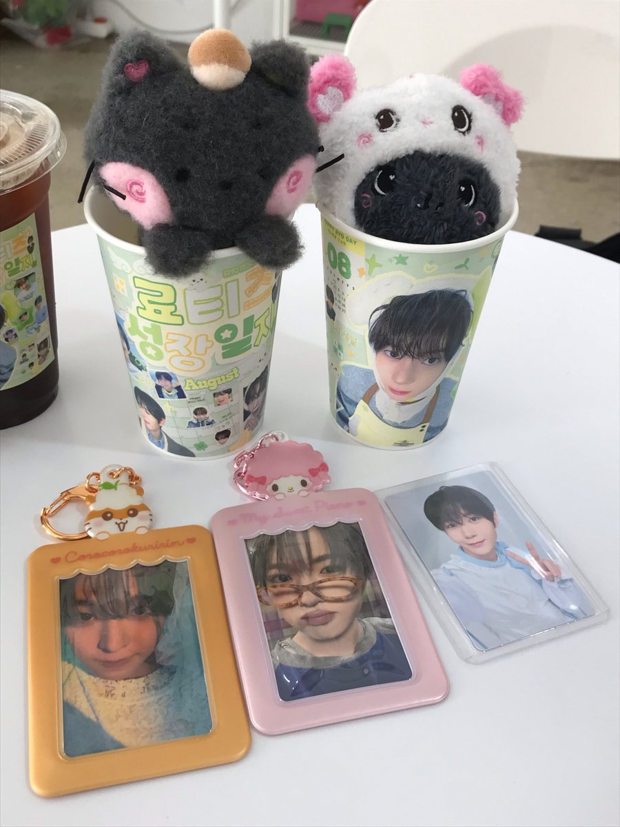 fukui_kuri's tweet photo. 료티즈 생일 축하하러 쿨냥이 그리고 샄기니 출동...❤️💛🩷

#료티즈_성장일지
#NCTWISH #료 #RYO https://t.co/6obK6CwBHq