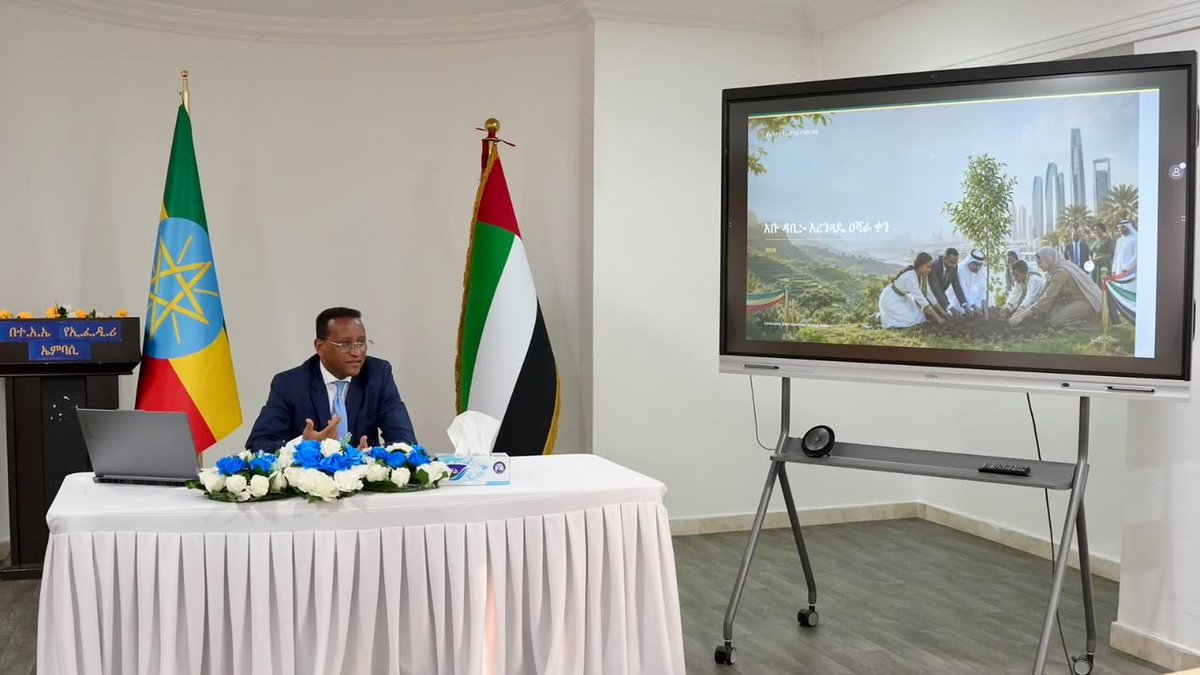 JemalBeker1's tweet photo. I am pleased to join the Embassy’s Green Legacy campaign under the inspiring theme “Planting Hope,” together with our diplomats and staff here in the United Arab Emirates.

Before the planting ceremony, I briefed the mission on the remarkable national achievements registered since the launch of the Green Legacy initiative. The campaign has not only helped raise Ethiopia’s forest coverage to 23 percent, but has also enhanced our country’s image as a model nation in global climate action.

The remarkable records achieved through this national effort reflect the resilience and determination of the Ethiopian people, and they continue to inspire hope for a greener and brighter future. Like the Grand Ethiopian Renaissance Dam, the Green Legacy is a source of national pride and a lasting legacy for generations to come.

I am proud of the active participation of our diplomats and staff, who successfully completed the seedling planting program.
@GreenlegacyET