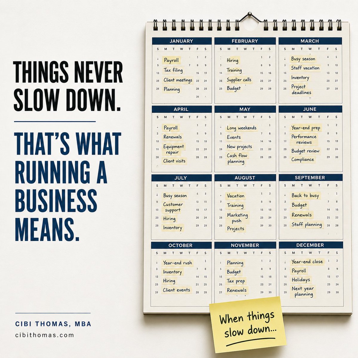 CibiThomas_X's tweet photo. "I'll deal with it when things slow down."

It's one of the most common things I hear from business owners.

The problem?

Things rarely slow down.

That's not failure.

That's what running a business looks like.

Sometimes the hardest hour to protect is the one that matters most https://t.co/IfVQ0W2owL