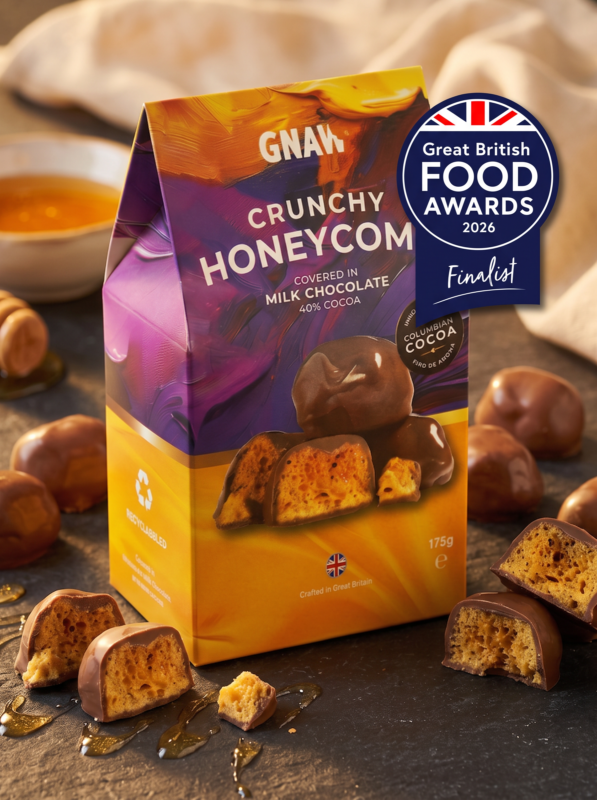 GnawChocolate's tweet photo. Our Crunchy Milk Chocolate Honeycomb Bites have been named a Finalist in the Chocolate category at the Great British Food Awards 2026.

Now we wait until 6th October to find out who takes home the top prize. 🤞🍫 https://t.co/e3hAJy4Dwi