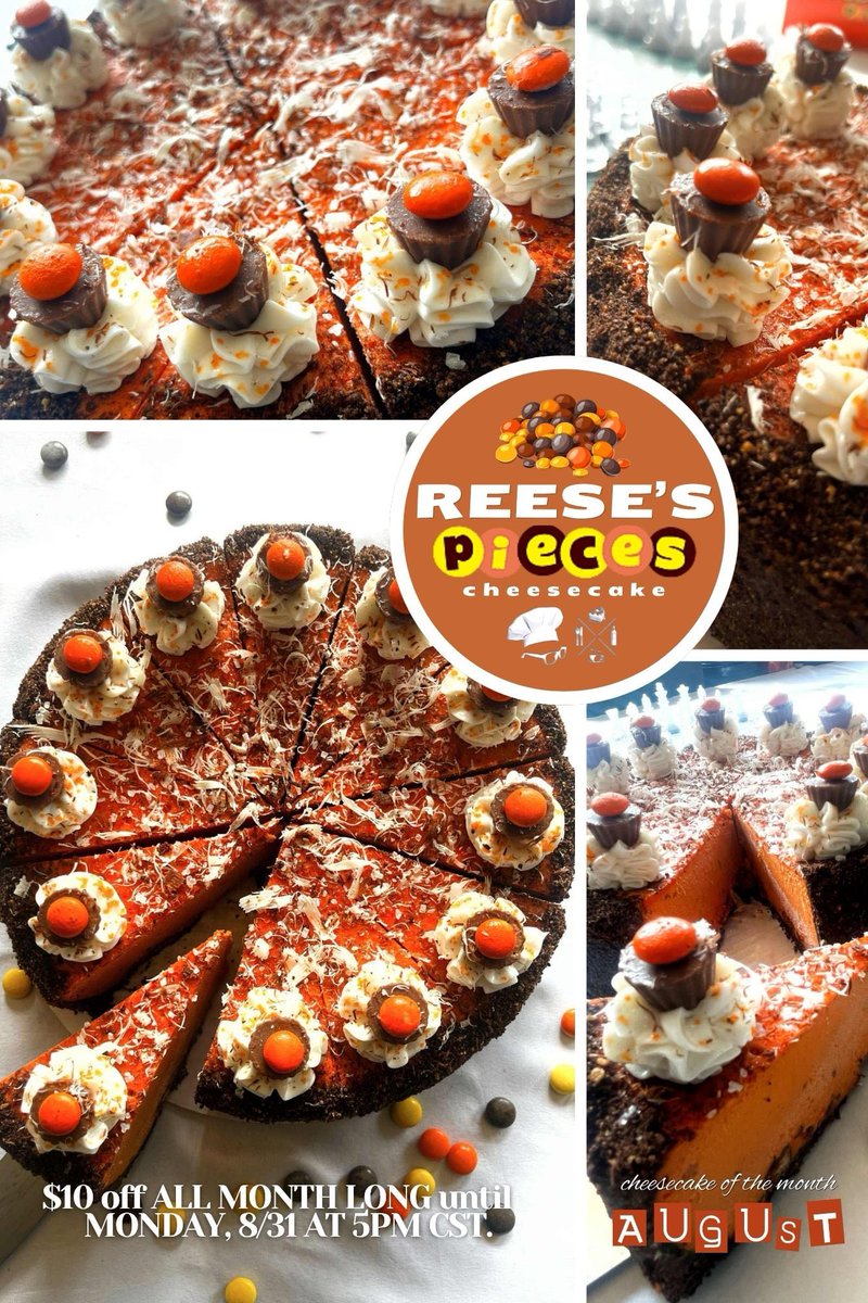TJsChronicles's tweet photo. The Reese’s Pieces Cheesecake is the Cake of the Month for August, meaning save on the discounted price all month long until Monday, 8/31 at 5PM CST.

Order now…get that chocolate peanut butter candy high as we get August underway!!!🔸

@TJsChronicles | https://t.co/khNvdbvhop https://t.co/8v9J771hN6