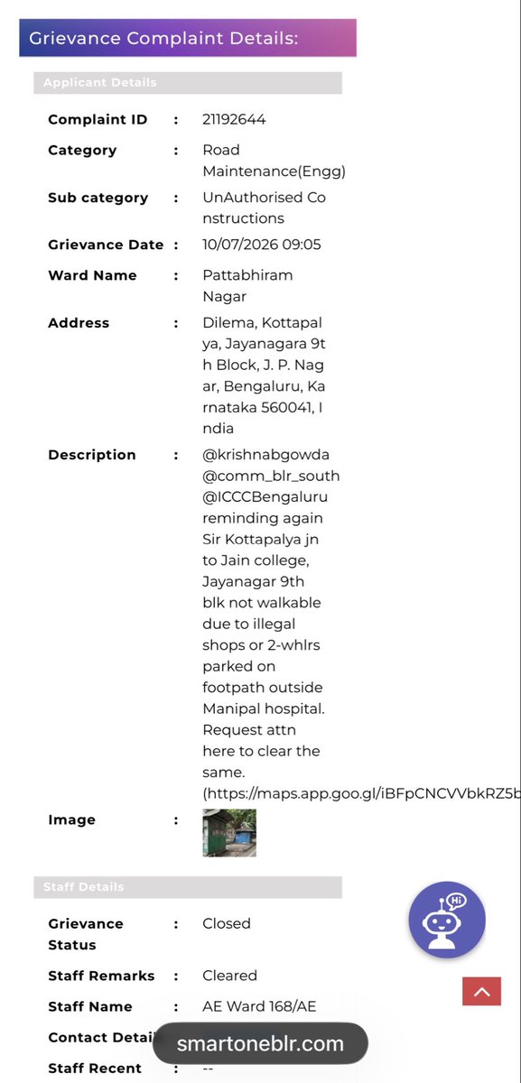 bharathrbhat's tweet photo. @krishnabgowda @GBAChiefComm @comm_blr_south Sir complaints randomly closed without taking any action. Shops are still there and footpath also still hijacked by 2-wlrs. GBA contact never picked a call or took any action. Only moved little finger to close complaint. 🙏🏼 https://t.co/AJlXAYWVrd