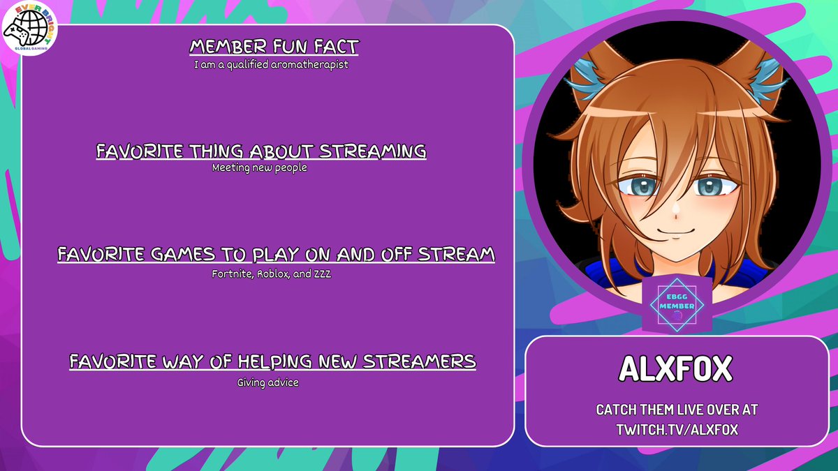 ebggttv's tweet photo. Our Featured Member of the week is
@Alxfoxx ! Make sure to check them out and share some EBGG love! https://t.co/oBwHcvrZKG https://t.co/eXkgDrkyA3