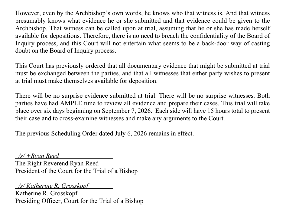 ArlieColes's tweet photo. ACNA news: the Court for the Trial of a Bishop denies Abp Wood's motion to compel the production of evidence seen by the Board of Inquiry. Wood had argued some of that evidence was exculpatory; the court says if he knows that, he can call for and present it himself at trial. https://t.co/KiTLqBM7Eu
