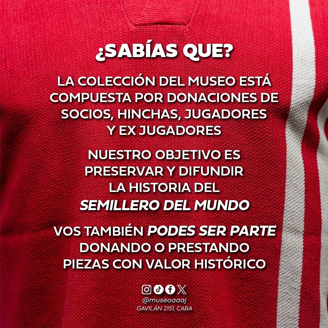 MuseoAAAJ's tweet photo. 🐞 El museo se construyó para preservar la historia de #AAAJ, y se nutre de las donaciones de socios, dirigentes, hinchas y ex jugadores.

🏛️ Si estás pensando en donar algún objeto al Templo del Fútbol, te dejamos este formulario para que lo completes

👉 https://t.co/uq16hGd4NI https://t.co/wjIVtpncXb