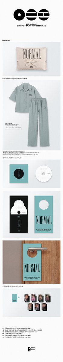 PopCornerKR's tweet photo. BigHit Music has unveiled the visuals for the BTS NORMAL x Calvin Klein collaboration.

Contents: • Fabric Pouch
• Sleepwear Set (Short-Sleeve Top &amp; Pants)
• CD Envelope
• CD (ARIRANG)
• Photocard Holder
• Photocard Set (7 pcs)

#BTS #방탄소년단 #BTS_Normal #BTSxCalvinKlein https://t.co/JEypXWwPsd