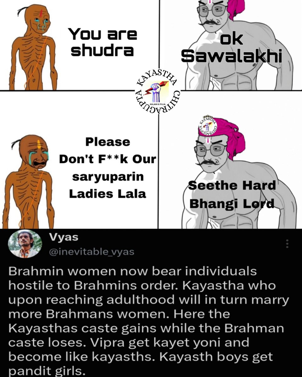 Forebear_Lala's tweet photo. Bhangi convert saryuparin ladies seems so fixated on the kayasths that their tribal men's spend day and night attacking a community that makes up only a tiny fraction of India's population. Just imagine how deeply insecure and inferior such a group must feel to be . https://t.co/mlVdNPprdu