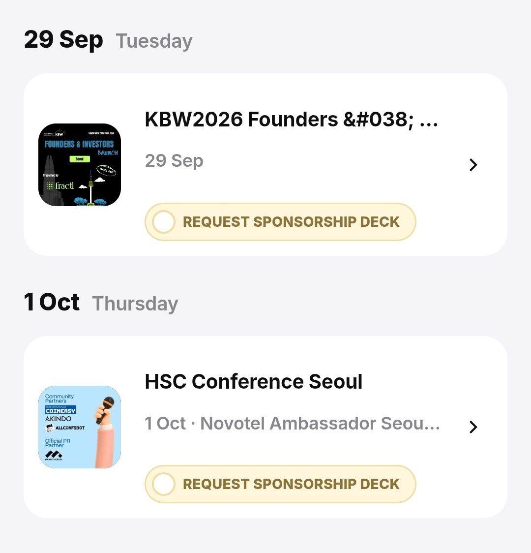 KatrinaProducer's tweet photo. Side events at Korea Blockchain Week with sponsorship opportunities 
https://t.co/F9aiDbXoQx https://t.co/wdWV6tbjni