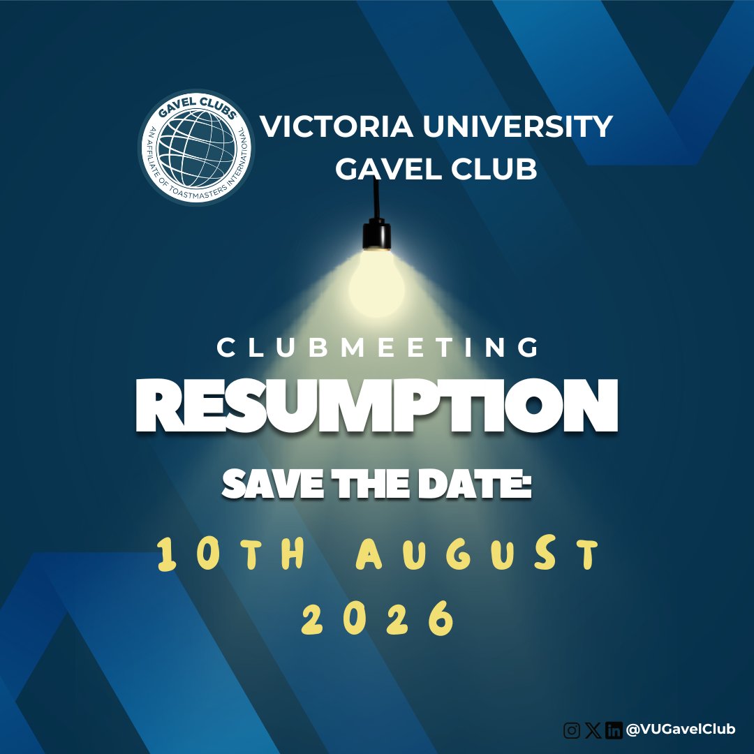 VUGavelClub's tweet photo. Club meetings are back. So are the opportunities to grow. 🎙️

The Victoria University Gavel Club resumes on Monday, 10th August 2026!

See you at our 39th Club meeting after the break.

📍 Market Plaza, Level 7, Room 705
🕠 5:30 PM – 7:30 PM

#VUGavelClub
#BackInAction https://t.co/70yIqa7GI3