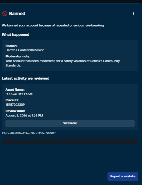 NeroCrafted's tweet photo. @Rolimons Dude. What is this ban supposed TO MEAN? THE GAME IS A STORY GAME https://t.co/rLEQNoLBeG