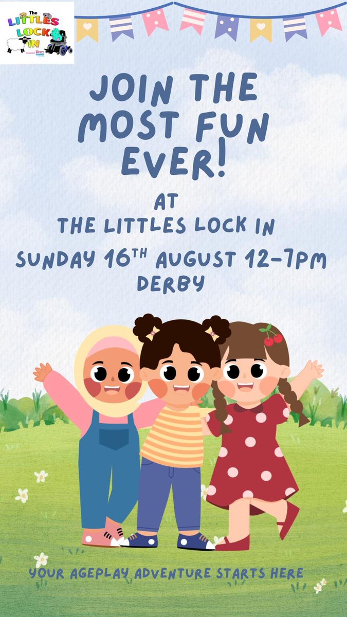 LittlesLockIn's tweet photo. 🧸 Your ageplay adventure starts here! 🌈

Join us in Derby on Sunday 16th August for 7 hours of immersive, non-sexual ageplay fun with games, crafts, a bouncy castle, cartoon cinema and more!

🎟️ Tickets are selling fast, don't miss out!

https://t.co/8WQYqmI5iF
@DottyDiaperCo https://t.co/VNouvYgkik