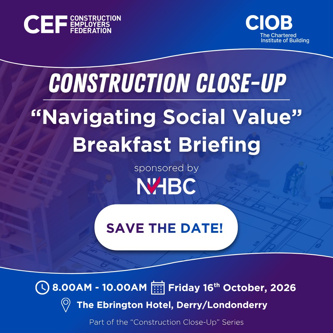 CEFNI1's tweet photo. 🗓️SAVE THE DATE! 🗓️

The next event in our Construction Close-Up series “Navigating Social Value: Understanding the Policy and Delivering Meaningful Impact” will be taking place on Friday 16th October at The Ebrington Hotel in Derry/Londonderry. 

(1/2) https://t.co/QeueImIqTJ