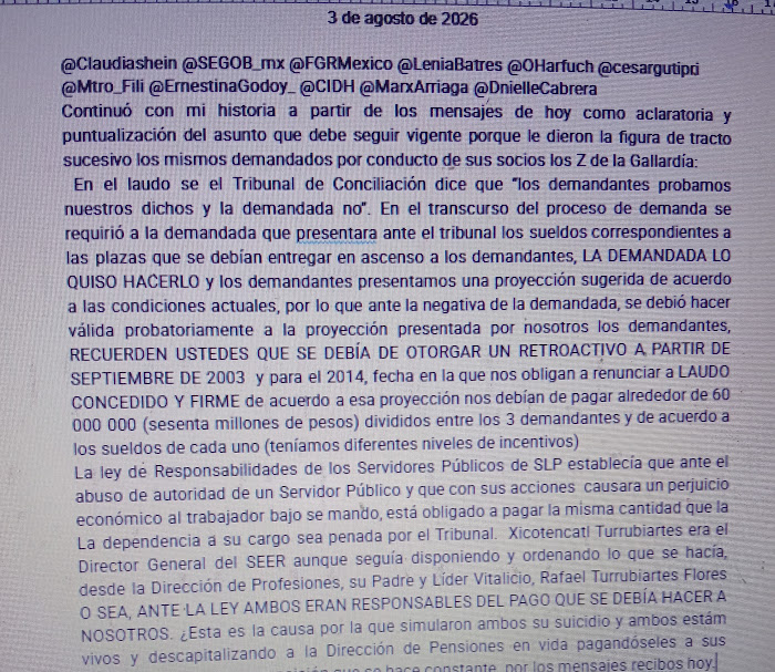 Lobo60577253's tweet photo. @Claudiashein @SEGOB_mx @FGRMexico
@LeniaBatres @OHarfuch @cesargutipri @Mtro_Fili @ErnestinaGodoy_ @CIDH @MarxArriaga
@DnielleCabrera Mi historia no son dichos solamente, también son hechos comprobables. ¿Esta es la razón de criminalizarme? Calcular retroactivo de 2003 al 2026. https://t.co/SIIRcVQg8b