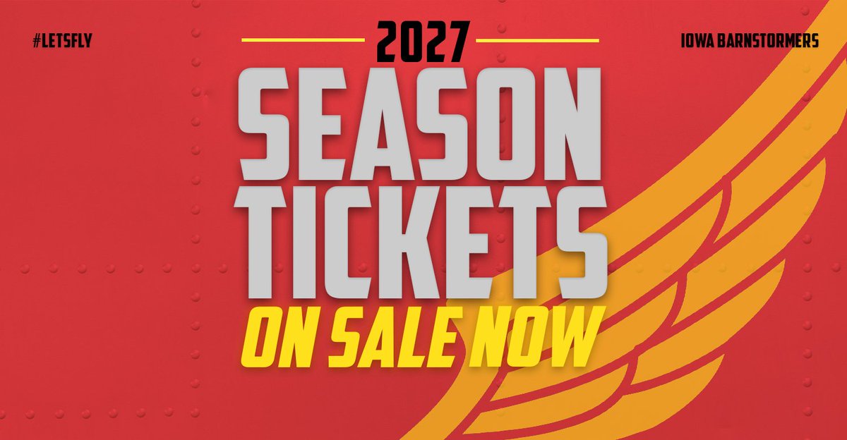 iabarnstormers's tweet photo. The Flight Continues...

2027 Season Tickets are officially on sale, and we'd love to have you with us for another year of Barnstormers football. Call 515-633-2255 to reserve your seats or learn more. 

🎁New season ticket accounts purchased by 8/31 will receive a FREE official game ball.