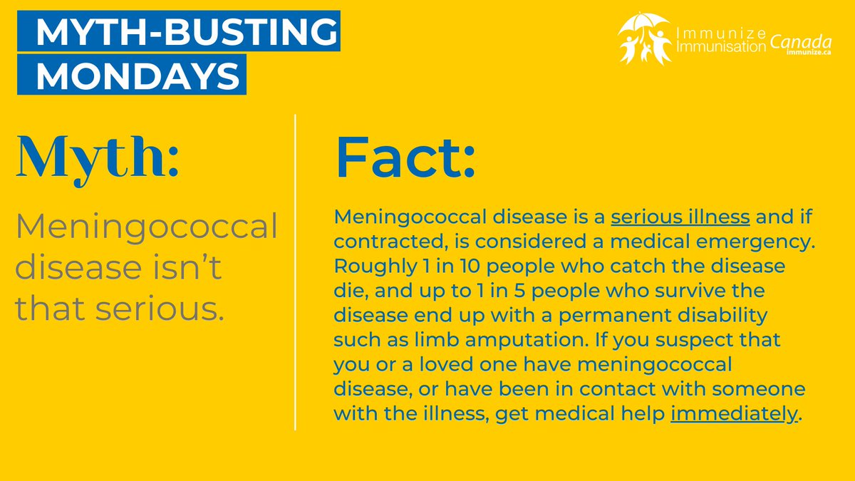 ImmunizedotCa's tweet photo. It’s #MythbustingMonday! Let’s tackle some misinformation. https://t.co/uuo20BUpsI #TimeTimeIsNow #PreventionCantWait #meningococcal #VaccinesWork #VaccinesSaveLives #GetImmunized #TogetherAgainstMisinformation #NIAM2026 https://t.co/ETS60Lx8SB
