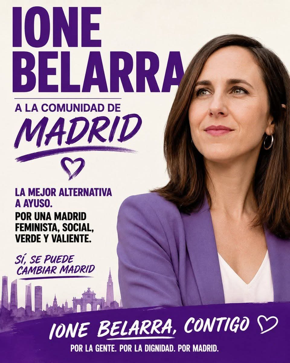 IgnacioTre32885's tweet photo. Está cuenta apoyará a @ionebelarra en las primarias en @Podemos_CMad para ser alternativa a Ayuso y su corrupción en la Comunidad de Madrid y tú? https://t.co/exlCDK2m6j