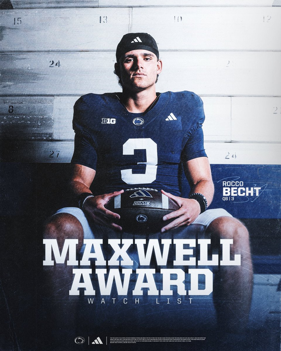 PennStateFball's tweet photo. Maxwell Award Watch List 📋

Presented annually to the Most Outstanding Player in College Football

@RoccoBecht 🎯 https://t.co/fbqvjVR8hl