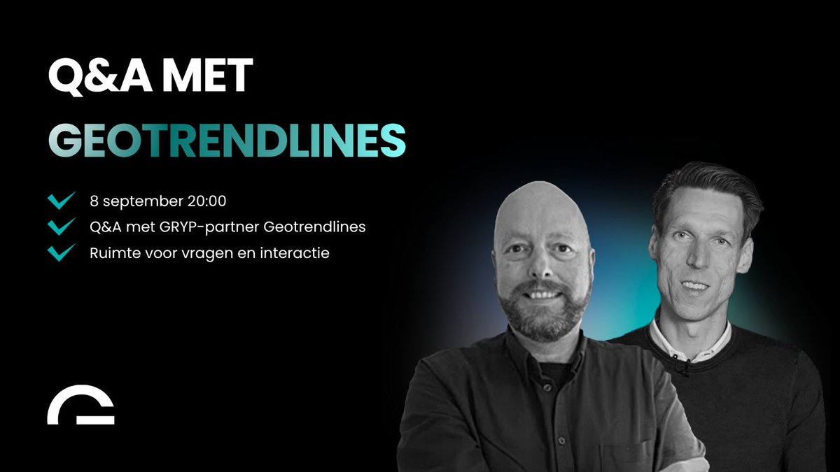 GRYP_Network's tweet photo. Op dinsdag 8 september organiseren we samen met onze partner Geotrendlines een exclusieve Q&A-sessie voor onze GRYP-leden. @frankknopers en @Sander_O_Boon gaan in op hun visie over geopolitiek, economie en de ontwikkelingen die onze samenleving vormgeven. https://t.co/YpVmCGtuYG