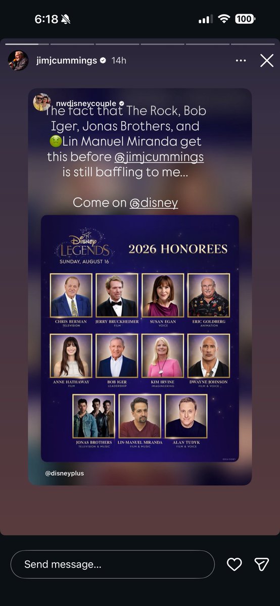 DisneyScoopGuy's tweet photo. Jim Cummings, the voice of Winnie the Pooh and many other Disney characters, shared multiple posts earlier today criticizing Disney for not inducting him as a Disney Legend this year. https://t.co/BVqc1h4bz5
