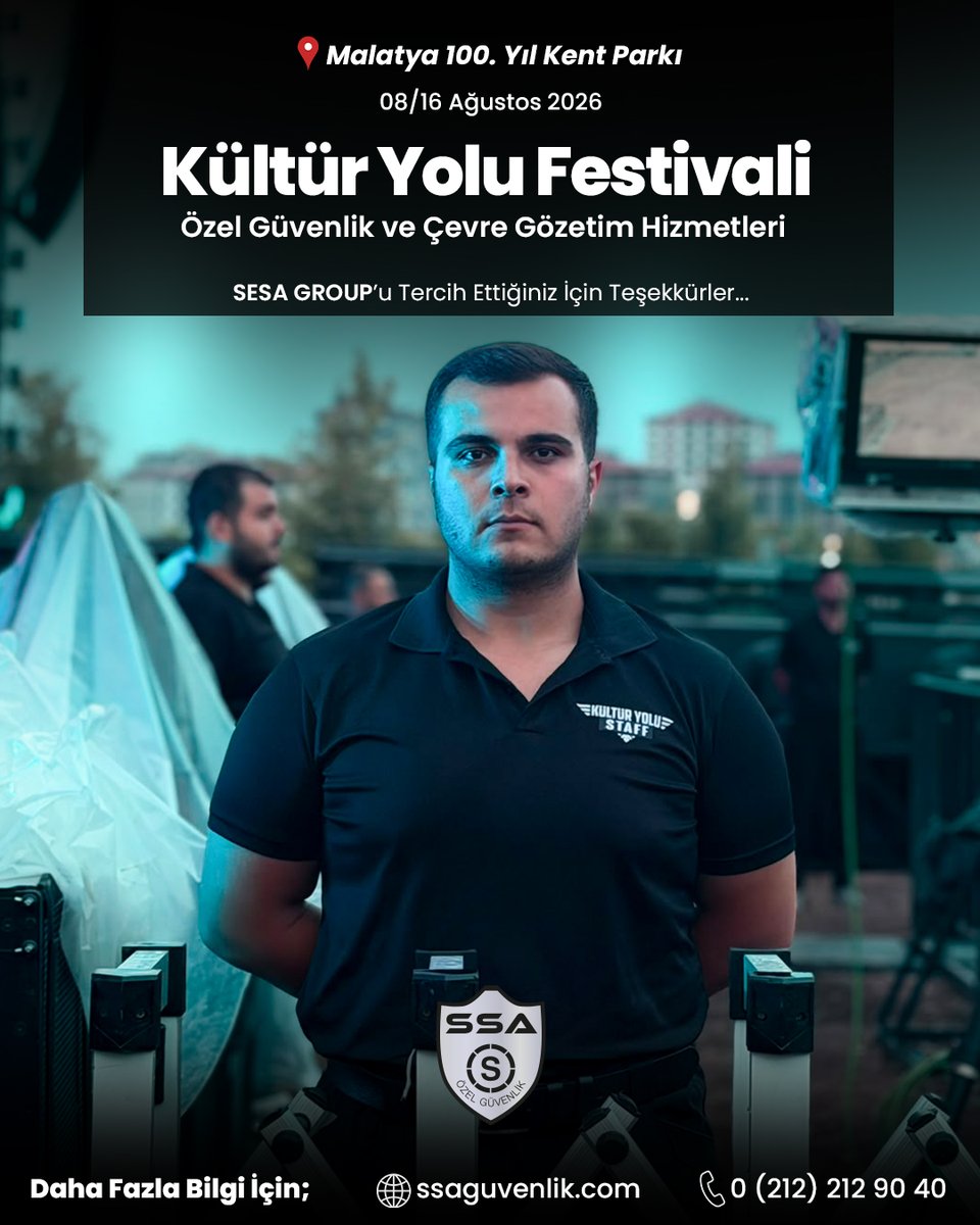 GroupSesa's tweet photo. Kültür Yolu Festivali kapsamında düzenlenen organizasyonda özel güvenlik ve çevre gözetim hizmetleri SESA GROUP tarafından başarıyla sağlanmıştır.

📍 Malatya 100. Yıl Kent Parkı 08 – 16 Ağustos 2026 https://t.co/U37VHwAvcq