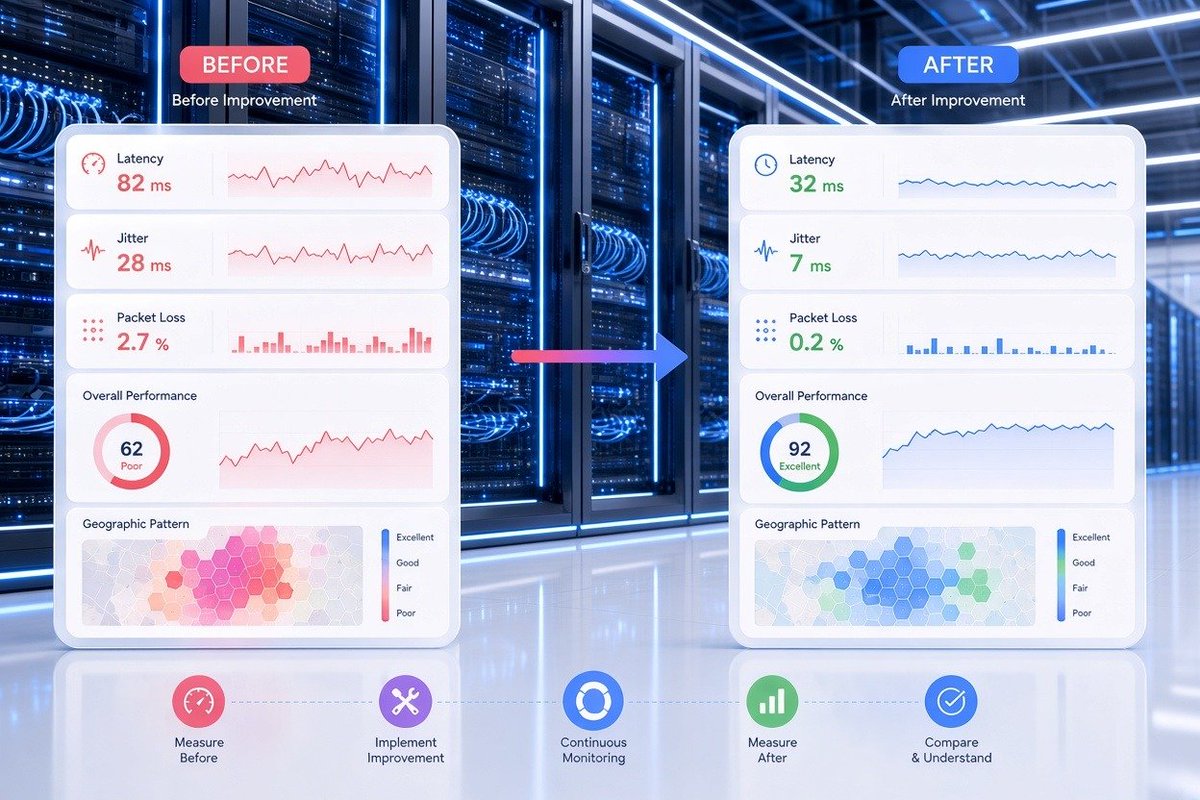 Qualoo_Network's tweet photo. Getting to Know the Internet with Qualoo EP 8: Before vs After

How do you know if a network improvement actually worked?

You compare the evidence.

Measurements collected before an improvement can establish a baseline.

Measurements collected after can show what changed.

We can then compare factors such as:
• Latency
• Jitter
• Packet loss
• Overall network performance
• Geographic patterns

This allows us to move beyond:
"We made an improvement."

And ask:
"What does the data show?"

Because real improvement should be measurable.
