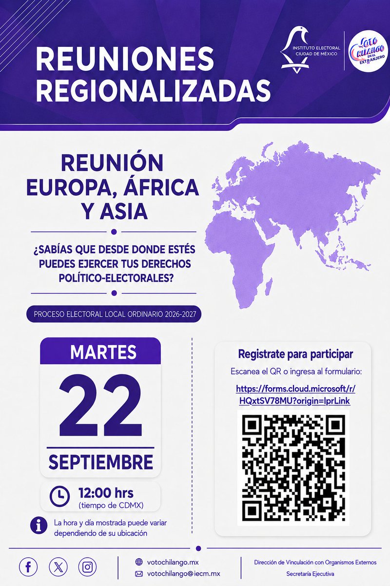 EmbaMexInd's tweet photo. Comunidad🇲🇽en🇮🇳🇧🇩🇲🇻🇳🇵🇱🇰
 ¿Eres de la CDMX? ¿Dudas sobre cómo votar desde el extranjero? 
📢 Únete a la reunión regional para Asia.
🗓️Martes 22 sept
⏰11:30 PM (IST)🇮🇳
🗪 Temas: Credencial para Votar, Diputación Migrante y el el ejercicio del voto desde el extranjero
@VotoChilango https://t.co/hA8sIfdsxm