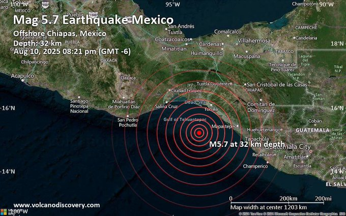 RadioItaliaIRIB's tweet photo. #Terremoto di magnitudo 5,7 al largo del #Messico
Sisma di magnitudo 5,7 al largo del Chiapas, nel sud del Messico, a circa 10 km di profondità. Al momento non si registrano vittime né danni. https://t.co/nRFkbfNSmn