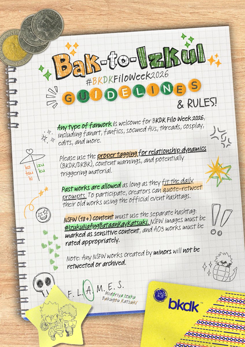 bkdkfiloweek26's tweet photo. 📢 Pakitawag ang mga kapitbahay, may anunsyo kami!

#BakToIzkul: #BKDKFiloWeek2026 is officially pushing through this September 20–26! ✴️✳️

Thank you for your support! We’re excited to finally reveal the prompts for the week. ✏️

🚇 Next station: BKDK Filo Week 2026! C U there? https://t.co/ar45Bv3Sfo