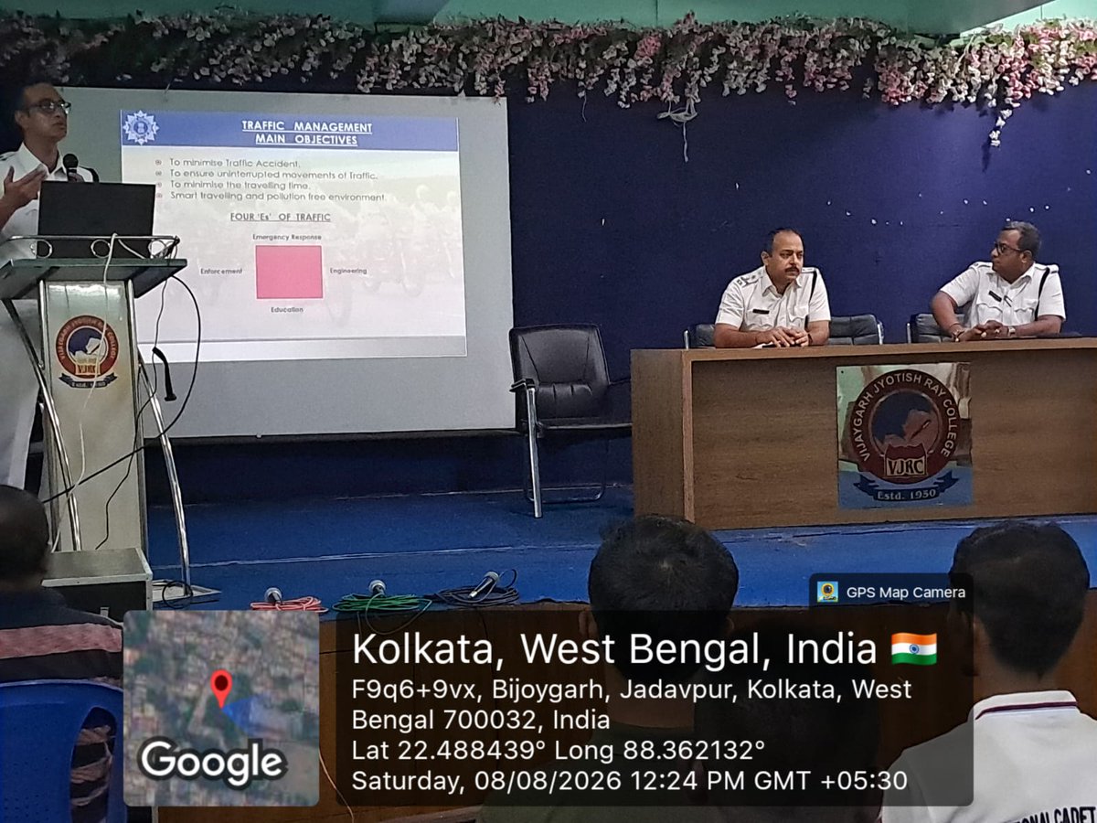 vjrcsmc's tweet photo. Road Safety Week was observed at VJRC on 08.08.2026. Kolkata Traffic Police highlighted the importance of safe and responsible road practices. The programme focused on wearing helmets and seat belts, following traffic rules, respecting pedestrians and avoiding distractions. https://t.co/ulafGgVtbS