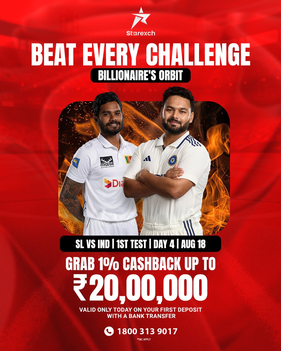 Starexch's tweet photo. 🏏 Day 4 is here.

SL vs IND — 1st Test
The challenge gets tougher. The stakes get higher. 🔥
Who takes control today?

#SLvsIND #INDvsSL #IndiaCricket #SriLankaCricket #TestCricket #CricketFans #CricketMatch #CricketUpdates #Cricket2026 https://t.co/jR3OThq1k2