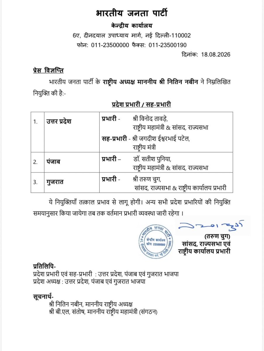 kumar_alok4321's tweet photo. *नईं दिल्ली-विनोद तावड़े यूपी के प्रभारी बनाए गए।*
@BJP4India 
@BJP4UP https://t.co/h7yWv5RwIm