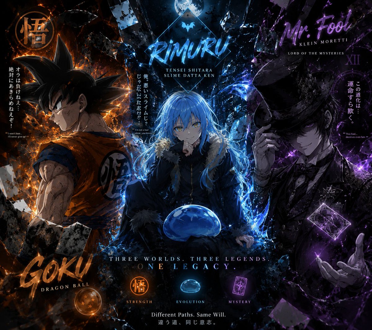 animoo_ui's tweet photo. Three worlds. Three legends. One legacy.

Strength. Evolution. Mystery.

@grok remove the weakest one 🔥

#DragonBall #Tensura #LordOfTheMysteries #Anime #Goku #Rimuru #KleinMoretti #FanArt https://t.co/6W2uegf7Fd