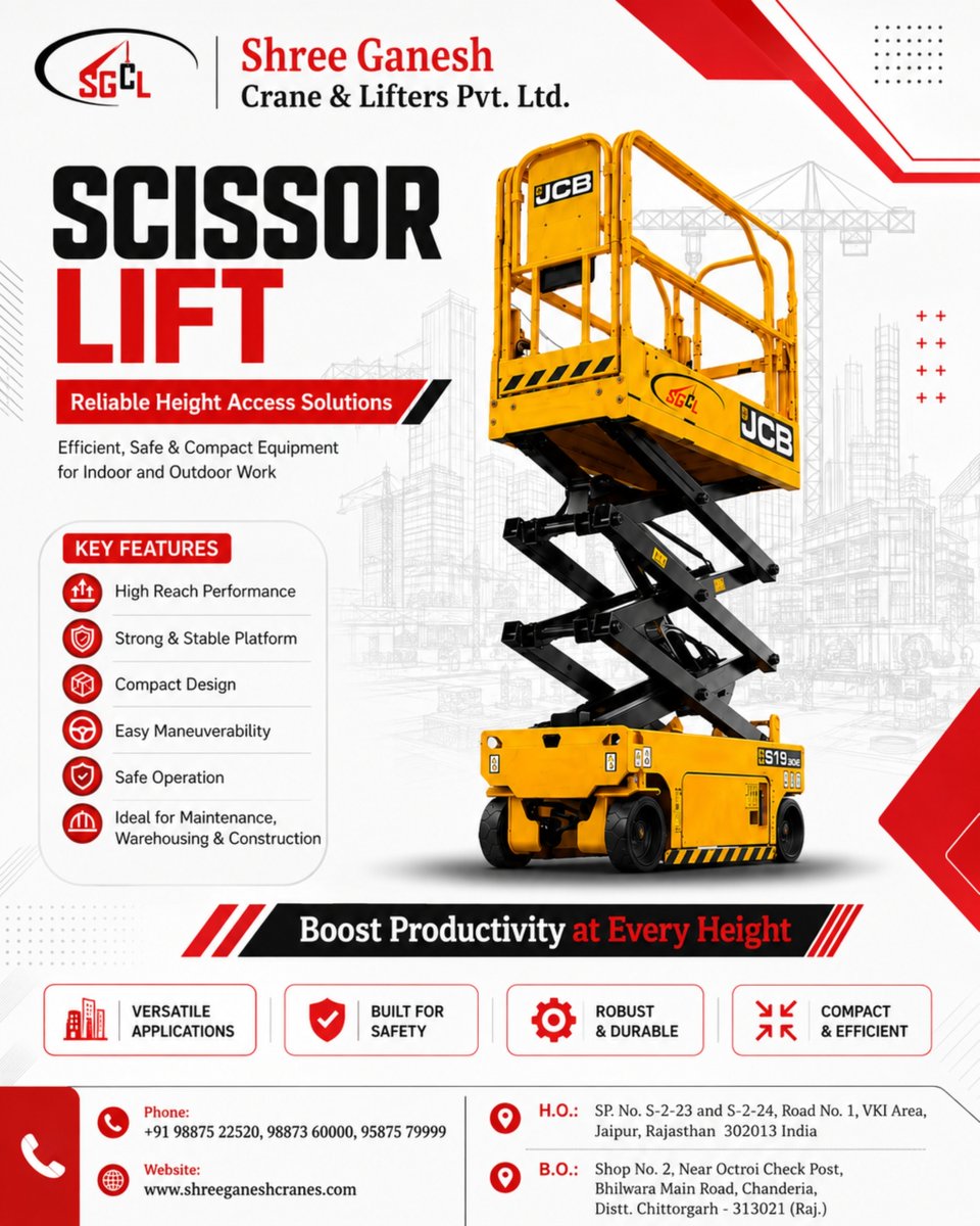 ShreeCrane's tweet photo. Reach Higher. Work Safer. Perform Better. 🏗️

Reliable Scissor Lift solutions for maintenance, warehousing, construction, and height-access requirements.

📞 +91 98875 22520
🌐 https://t.co/wYu86YBp5j

#ShreeGaneshCrane #ScissorLift #HeightAccess #ConstructionEquipment https://t.co/q40z0EL1SW