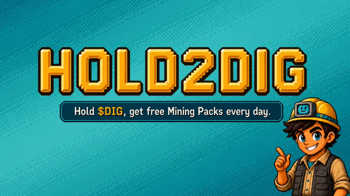 PlayDigDis's tweet photo. NEW FEATURE ADDED FOR $DIG HOLDERS ⛏️                                                                 

We wanted holding $DIG to actually feel useful inside the game, so now your $DIG can earn you free Mining Packs every day.

Open HOLD2DIG in the Mining Packs app and it'll check how much $DIG you're holding. Your balance puts you into a tier, which determines how many packs you can get and the odds of each pack type.

Claim once per day, and your packs are sent straight to your inventory to open whenever you want.

The daily claim resets at 00:00 UTC.