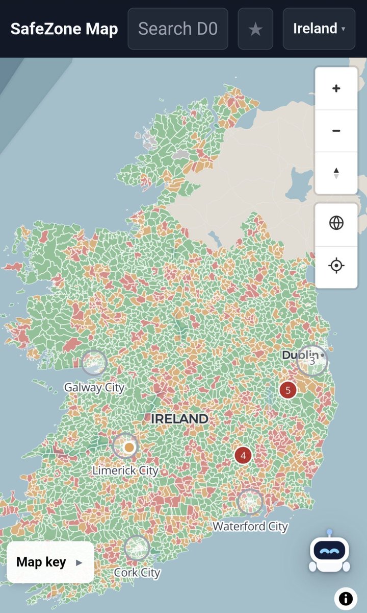 JakeFitzsimons's tweet photo. Used a software called SafeZoneMap to examine the reported danger level of the country by municipal district.

Had a particular close look at county Dublin and noticed an interesting overlap with a separate software that gives a breakdown of foreign born residents percentage. https://t.co/Xgbn4RGqQF