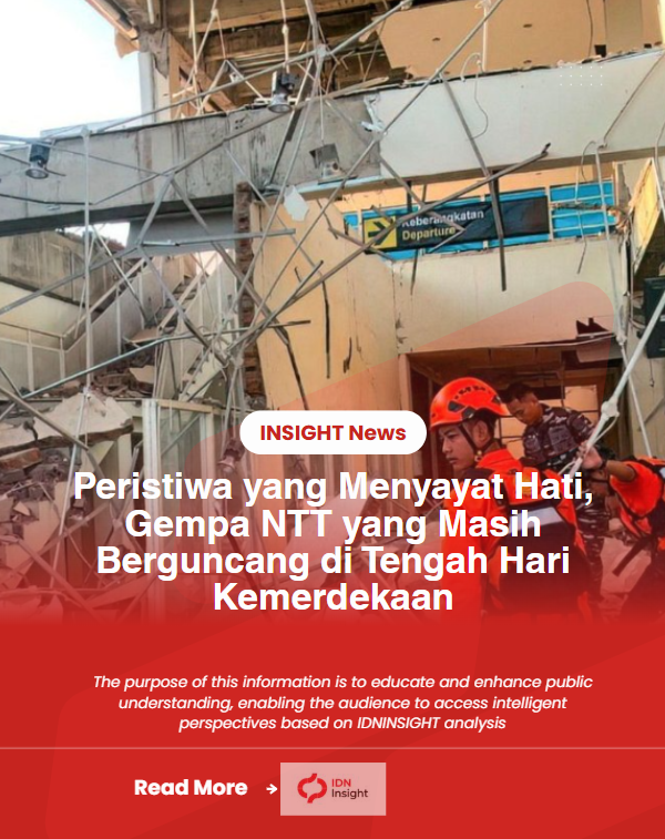 IDNInsight's tweet photo. 📍Peristiwa yang Menyayat Hati, Gempa NTT yang Masih Berguncang di Tengah Hari Kemerdekaan.

Pada Sabtu pagi, 15 Agustus 2026, pukul 04.58 WIB, bumi Flores seolah menangis. Gempa magnitudo 7,7 mengguncang dengan dahsyat dari kedalaman 15 km di laut dekat Nagekeo. 

Dalam sekejap, rumah-rumah runtuh, jalan retak, dan kehidupan ribuan keluarga berubah menjadi puing-puing. Hingga Senin pagi ini, 17 Agustus 2026, sudah tercatat 1.598 gempa susulan yang terbesar mencapai M 6,2. 

Bayangkan, saudara-saudara kita di sana hampir tidak sempat bernapas lega. Setiap guncangan baru membawa lagi ketakutan, air mata, dan doa yang terisak.

53 nyawa telah pergi.
Anak-anak kehilangan orang tua, orang tua kehilangan anak. Lebih dari 135 orang terluka, dan ribuan jiwa, antara 5.000 hingga 9.000 orang masih bertahan di tenda-tenda pengungsian, tidur di atas tanah dingin, menunggu pagi yang tak lagi menakutkan. 

Video air laut yang mendadak surut, longsor yang menutup jalan, dan wajah-wajah lelah di perbukitan menyebar begitu cepat di media sosial. 

Bukan hanya berita, itu adalah jeritan hati yang viral, “Kami masih di sini, tolong jangan lupakan kami.”

Pemerintah telah bergerak dengan cepat atas perintah Presiden Prabowo. 50.000 paket sembako dikirim, pejabat pusat turun langsung, tim SAR gabungan tak lelah menyisir puing, listrik mulai menyala kembali, dan status tanggap darurat ditetapkan. 

Namun di balik angka-angka itu, ada tangan-tangan yang gemetar membagikan makanan, ada relawan yang menangis menemani anak-anak yang ketakutan, dan ada doa yang terus dipanjatkan di setiap posko.

Ke depan, harapan masih ada. BMKG terus memantau agar gempa susulan berangsur reda dalam 2–3 minggu. Akan ada pemetaan ulang tanah, pembangunan kembali rumah-rumah yang lebih kuat, dan edukasi agar generasi berikutnya tidak lagi harus merasakan ketakutan yang sama. Namun yang paling dibutuhkan sekarang adalah kesabaran, kasih, dan kebersamaan.

Dan hari ini, 17 Agustus 2026.
Seluruh Indonesia merayakan HUT ke-81 Kemerdekaan. Bendera Merah Putih berkibar gagah di Istana, lagu Indonesia Raya berkumandang, dan semangat merdeka memenuhi udara. 

Tapi di NTT, saudara-saudara kita masih diguncang gempa. Mereka merayakan kemerdekaan dengan cara yang berbeda, bertahan hidup, saling menguatkan, dan tetap percaya bahwa negeri ini tidak akan meninggalkan mereka.

Inilah makna sejati kemerdekaan.
Bukan hanya upacara dan sorak-sorai, melainkan hati yang tergerak untuk mengulurkan tangan, doa yang tulus, dan semangat gotong royong yang tak pernah padam. 

Saat bendera berkibar di seluruh tanah air, biarlah juga berkibar di hati kita, komitmen untuk bangkit bersama, mengeringkan air mata saudara, dan memastikan bahwa tidak ada satu pun anak bangsa yang ditinggalkan dalam kesedihan.

NTT, kami di sini.
Kami merasakan sakitmu.
Dan kami akan terus bersamamu sampai bumi kembali tenang, sampai rumah-rumah berdiri lagi, sampai senyum kembali menghiasi wajah anak-anak Flores.

Dirgahayu Indonesia.
Dirgahayu saudara-saudara kami di NTT.
Semoga Tuhan segera mengulurkan belas kasih-Nya.
