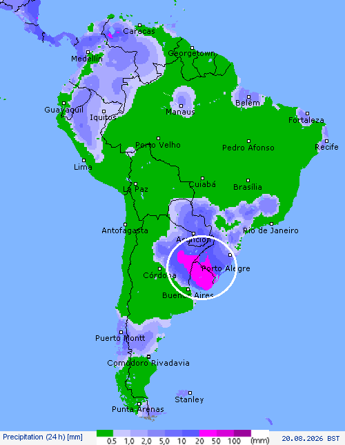 AficionadoMeteo's tweet photo. El evento del Martes 18 de Ago: Precipitación (24 h)
(El Miércoles 19 de Ago: Mejoras temporarias). Pero se activa al norte de nuevo a la tarde/noche.
El evento del Jueves 20 de Ago: Precipitación (24 h) En resumen para Uruguay; El litoral y norte🇺🇾complicadísimo y evacuaciones.! https://t.co/92t1Yokabd