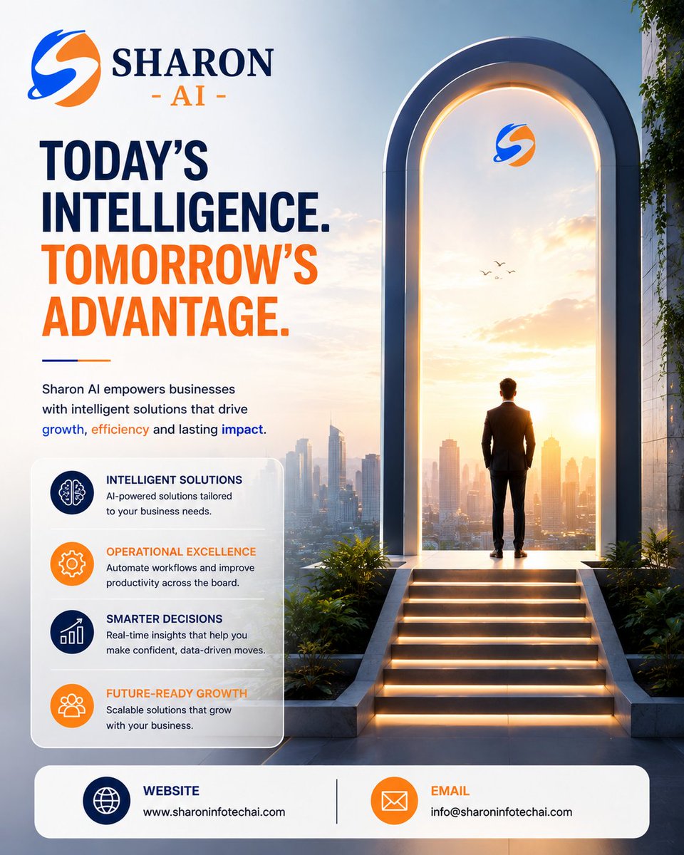 sharoninfo_ai's tweet photo. Today’s intelligence. Tomorrow’s advantage. 🚀

Sharon AI helps businesses harness AI to automate workflows, make smarter decisions, improve efficiency, and drive future-ready growth.

The future is AI-powered. Are you ready?

#SharonAI #AI #AIForBusiness #Innovation #TechAI https://t.co/0RVYdaJiIQ