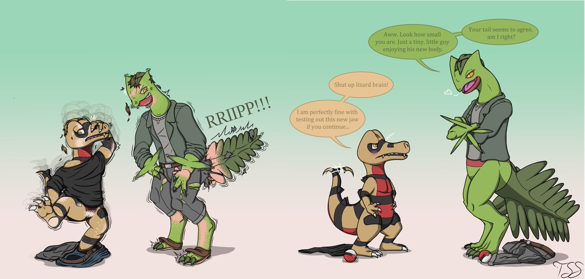 SlickScep's tweet photo. Two wild Pokémon have appeared! It seems that some people mistake me and @UndeadDragon912 as Pokémon. Why would they think that?  #Transfur #Transformation #TFTuesday #TF #TFEveryday #Sceptile #krokorok #Pokémon https://t.co/3TCBDyeSFq