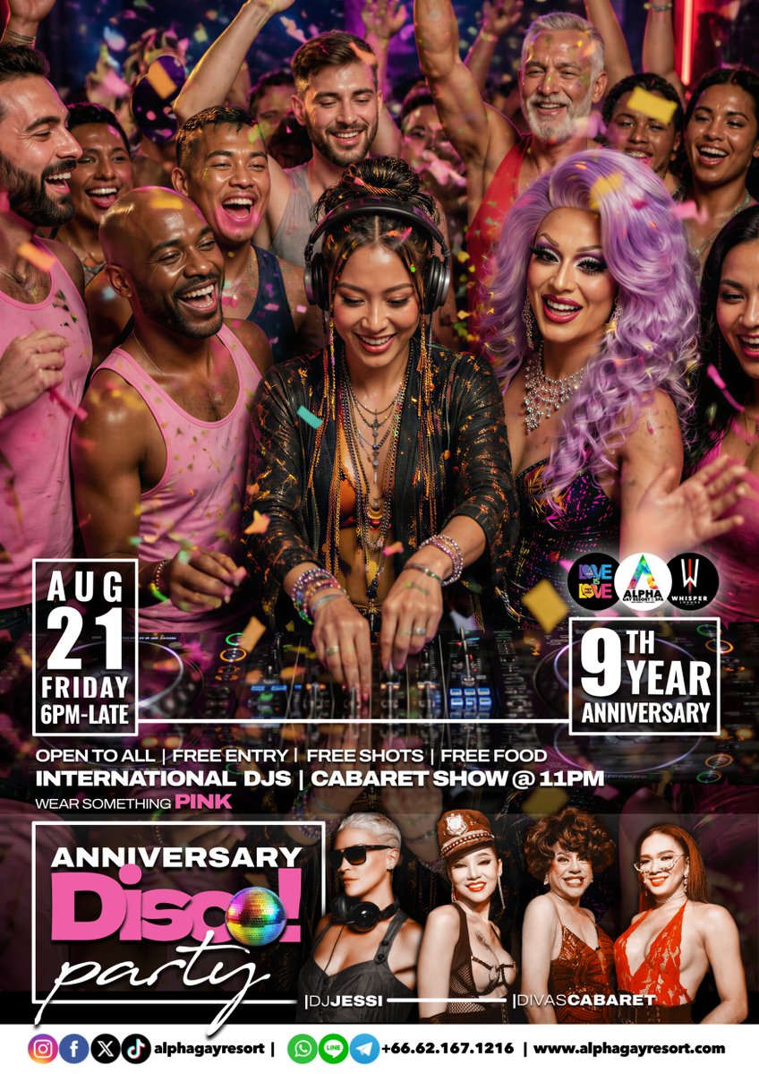alphagayresort's tweet photo. Join us on our 9th year anniversary on the 21st of August 😄 in Whisper Gay Lounge.
#alphagayresort #gayresort #gaythailand #gaysamui #pride #lgbtq #gaymen #gay #gaytiktok https://t.co/YrArUPkUBP https://t.co/gbj1dZ1XyN